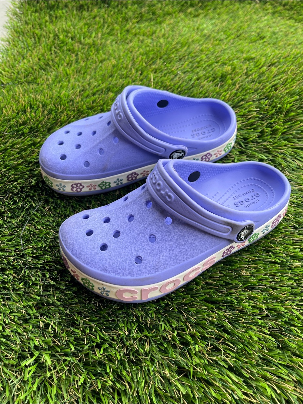 CROCS Kids Classic Clog in Lilac with Floral Trim